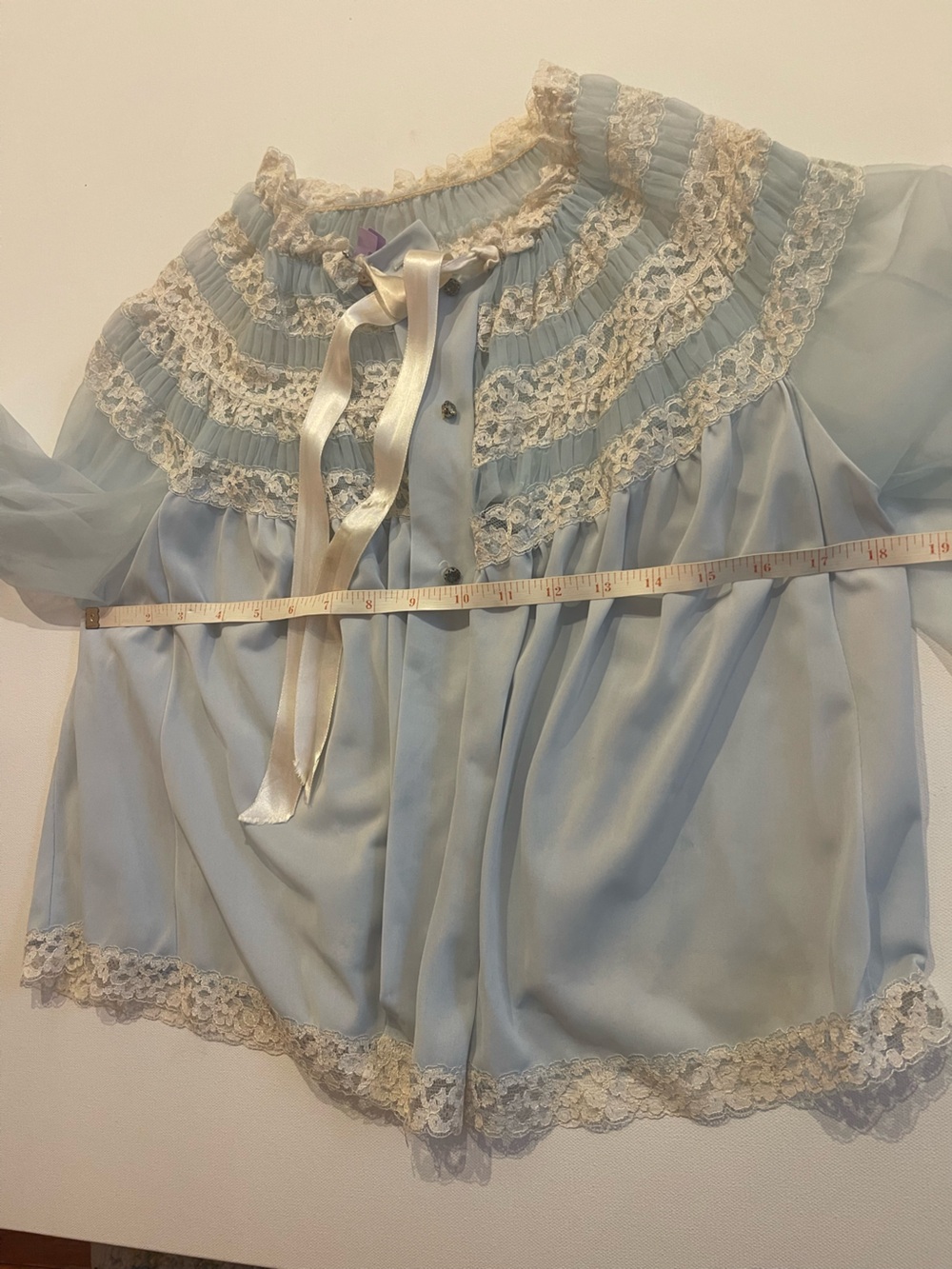 Vintage Sheer Blue Lace Top S Lingerie Victorian Coquette Balletcore Romantic - Picture 13 of 16